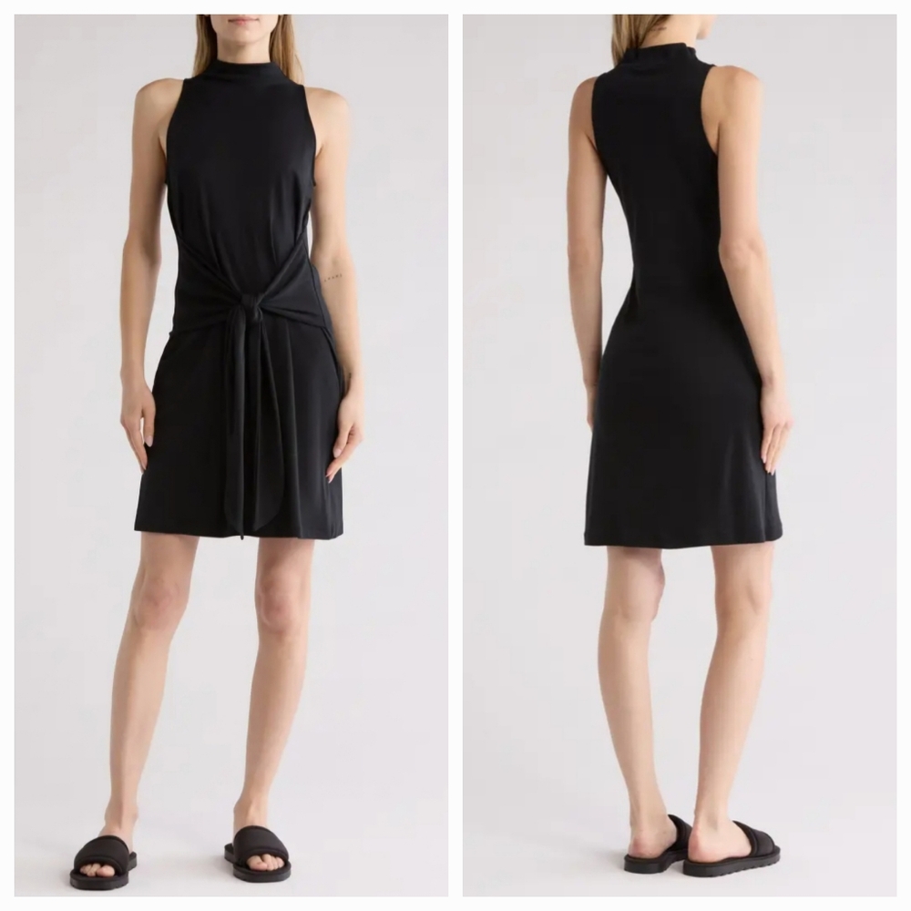 Vince Sleeveless Mock Neck Dress Black Pima Cotton Women’s XS S M L NWT